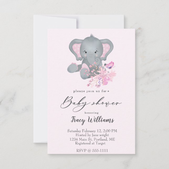 Jolie aquarelle Elephant baby shower invitation (Devant)