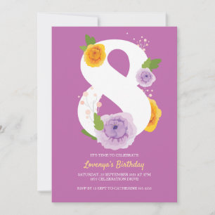 Jolie aquarelle Floral 8e anniversaire Invitation
