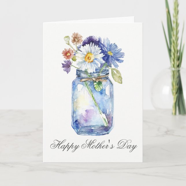 Jolie aquarelle Floral Jar Carte de jour des mères (Devant)