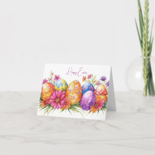 Jolie aquarelle Floral OEufs de Pâques Carte de va