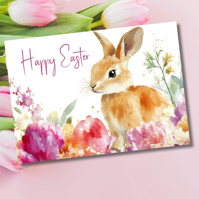 Jolie aquarelle Florale Bunny Pâques Carte de vaca (Créateur téléchargé)