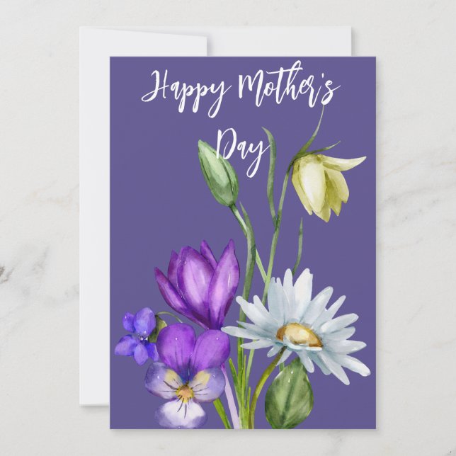 Jolie aquarelle Florals Mothers Carte Jour Purple (Devant)