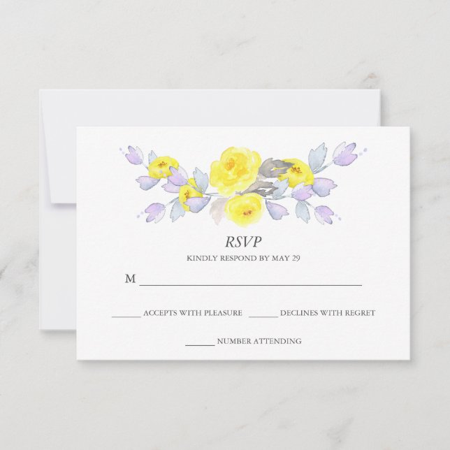 Jolie aquarelle gris jaune violet Roses RSVP (Devant)
