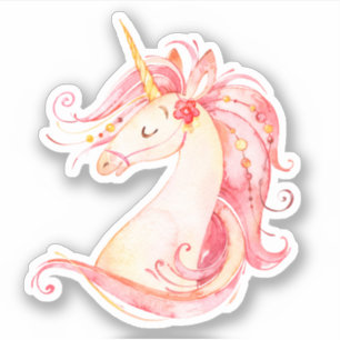 Jolie aquarelle licorne autocollant