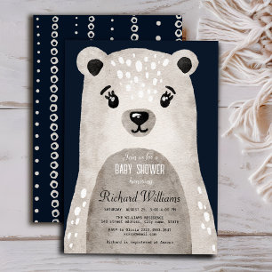 Jolie aquarelle ours garçon baby shower invitation