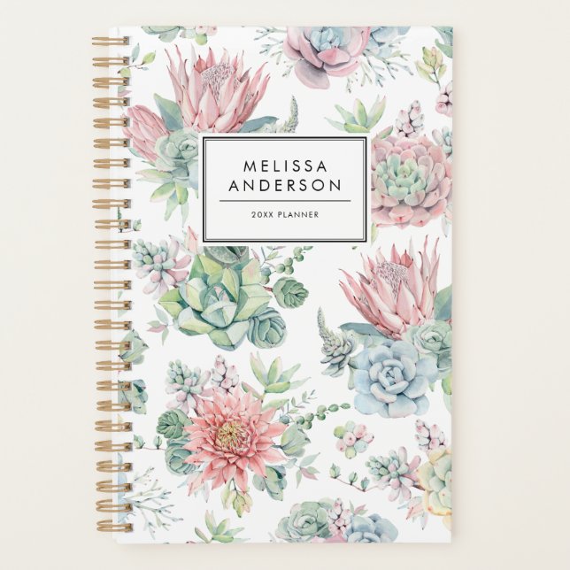 Jolie aquarelle Pastel Succulents Motif sur mesure (Devant)