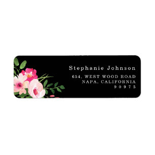 Jolie aquarelle rose Floral noir Adresse de retour