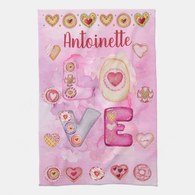 Jolie aquarelle rose valentines Cuisine Serviettes (Vertical)