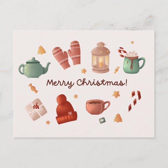 Jolie aquarelle sucre de canne hiver Carte de Noël (Devant)