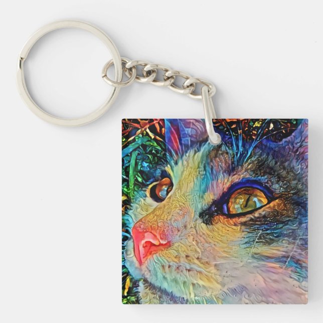 Jolie bague Porte - clé de visage de chat (Devant)