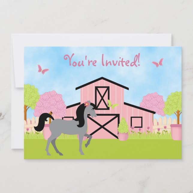 Jolie Barn Horse Anniversaire Fête Invitations (Devant)