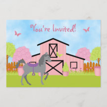Jolie Barn Horse Anniversaire Fête Invitations
