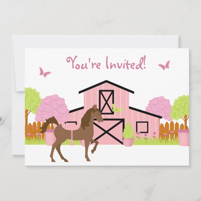 Jolie Barn Horse Anniversaire Fête Invitations (Devant)