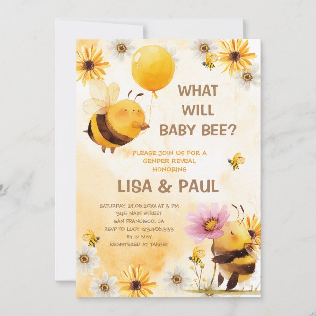 Jolie Bee Jaune Daisy Genre Reveillez Invitation (Devant)