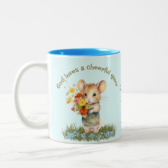 Jolie Bible Écriture Mug Fleurs de souris bleu Aqu (Gauche)