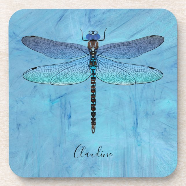 Jolie Bleue Dragonfly Dessous de verre de bière (Devant)