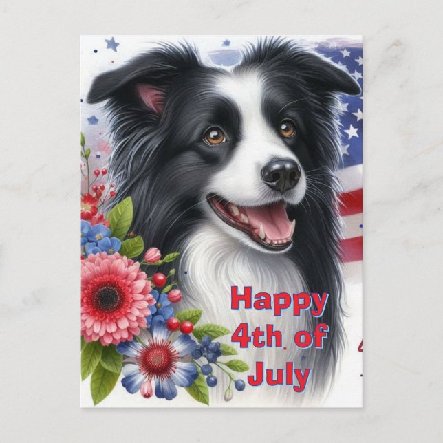 Jolie Bordure Collie 4 juillet Carte postale (Devant)