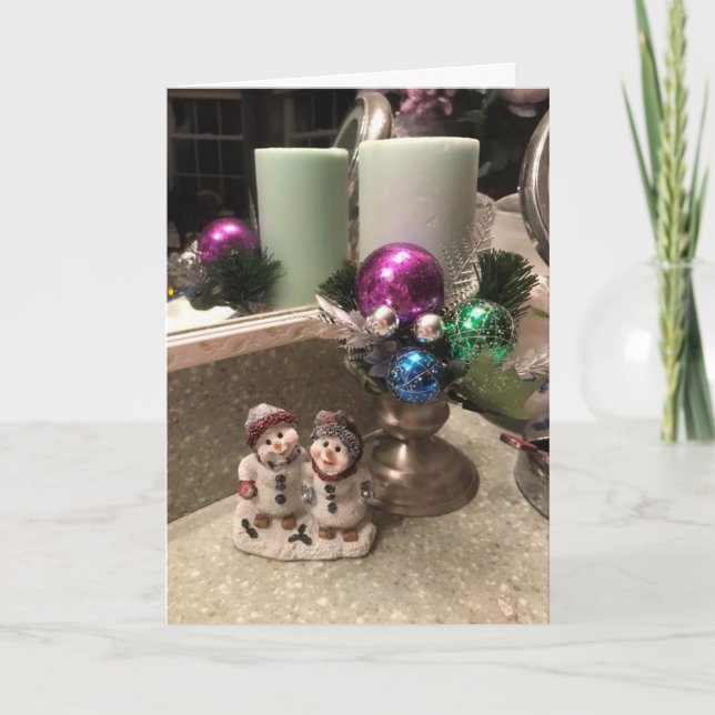 Jolie bougie de Noël et carte d'affichage Snowman (Devant)