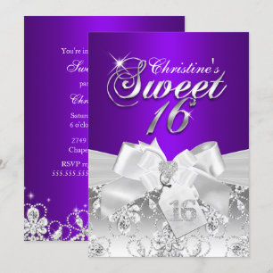 Jolie Bow Diamond Purple Sweet 16 Invitation