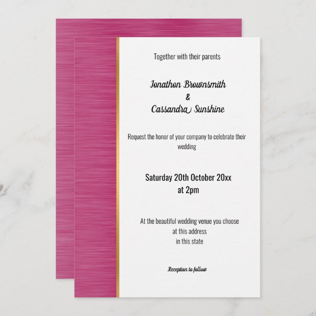 JOLIE BRUSHÉE ROSE OR TRIM INVITATION (Devant / Derrière)