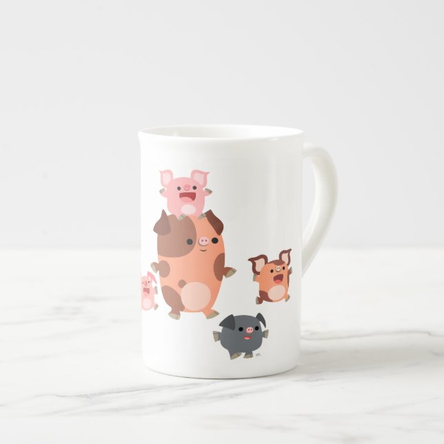 Jolie caricature Cochon Famille Os Chine Mug (Devant droit)