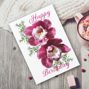 Jolie carte d'anniversaire aux orchidées hivernale