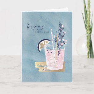 Jolie carte d'anniversaire cocktail à l'aquarelle