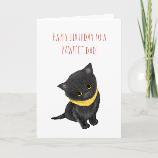 Jolie carte d'anniversaire de papa chaton noir du  (Devant)