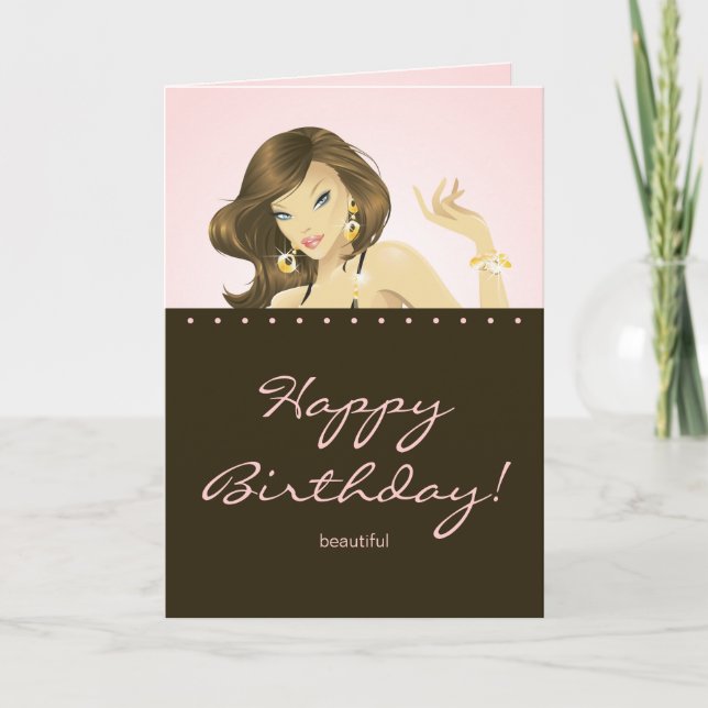 Jolie carte d'anniversaire femme rose (Devant)