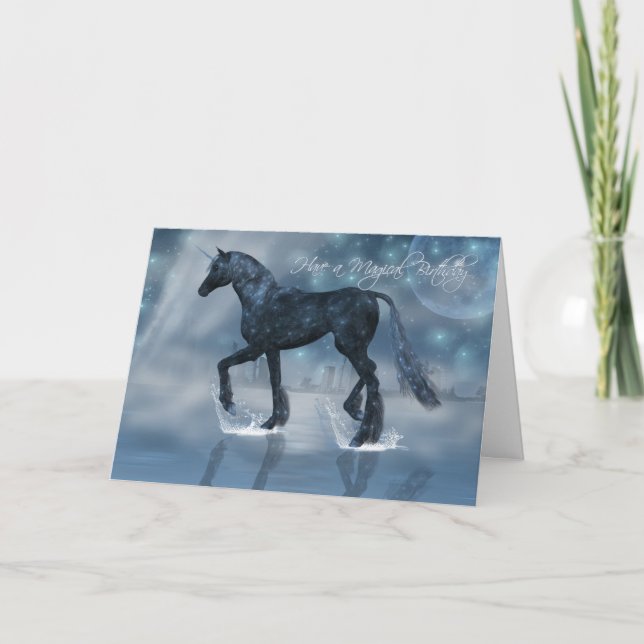 Jolie carte d'anniversaire magique avec Unicorn (Devant)