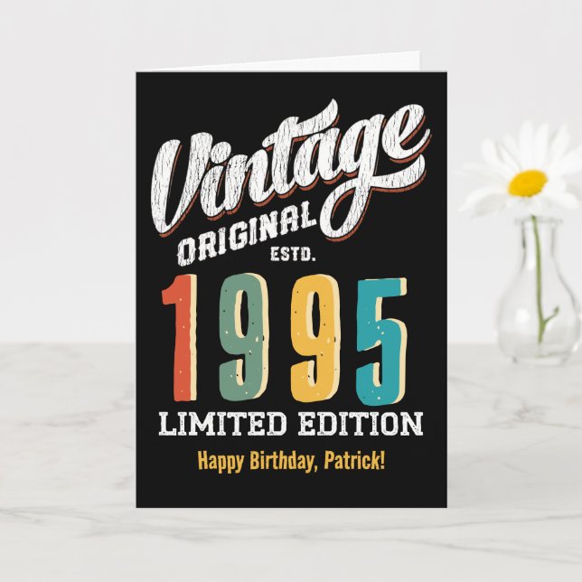 Jolie carte d'anniversaire vintage personnalisée e (Petite plante)