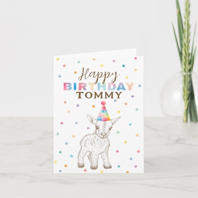 Jolie carte d'anniversaire Whimsical bébé chèvre (Devant)