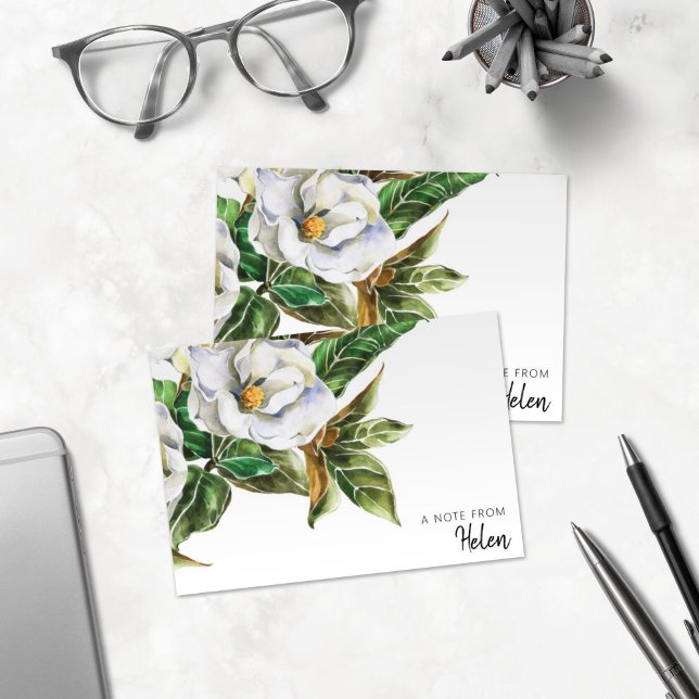 Jolie carte d'Aquarelle Magnolias avec nom (Créateur téléchargé)