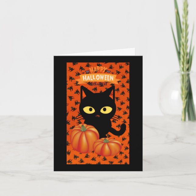 Jolie carte de Halloween de chat noir pour les enf (Devant)
