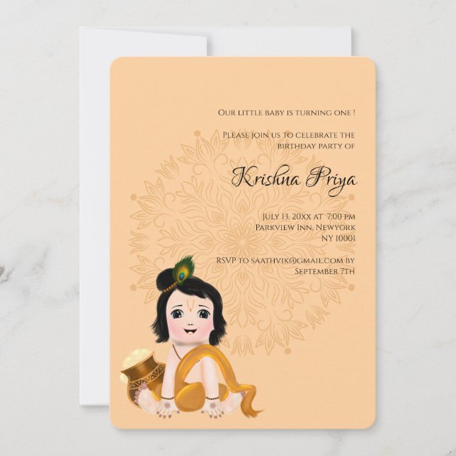 Jolie carte de Krishna pour anniversaire - Art de  (Devant)