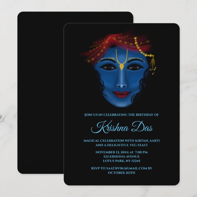Jolie carte de Krishna pour un anniversaire - art  (Devant / Derrière)