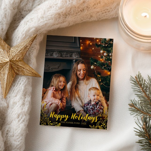 Jolie carte de Noël avec feuillage et feuille d'or (Créateur téléchargé)