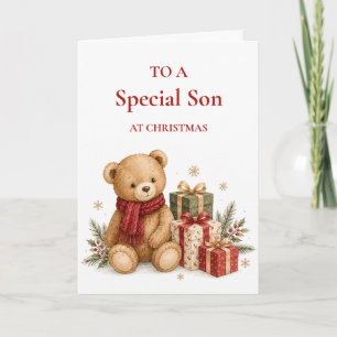 Jolie carte de Noël avec un ours en peluche pour f