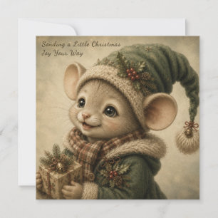 Jolie carte de Noël de souris tenant un cadeau