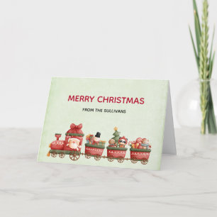 Jolie carte de Noël vintage de train avec jouets