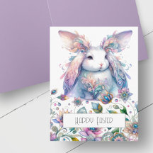 Jolie carte de Pâques lapin avec fleurs printanièr