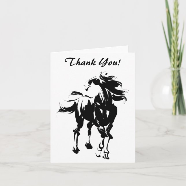 Jolie Carte de remerciements de Cheval noir et bla (Devant)