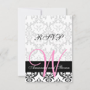 Jolie carte de réponse de mariage à monogramme ros