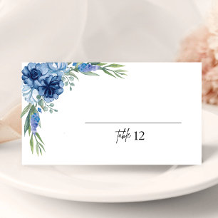 Jolie Carte de Table Fleurie Bleu Poussiéreux de M