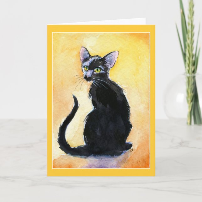 Jolie carte de voeux en chaton noir ou en chaton (Devant)