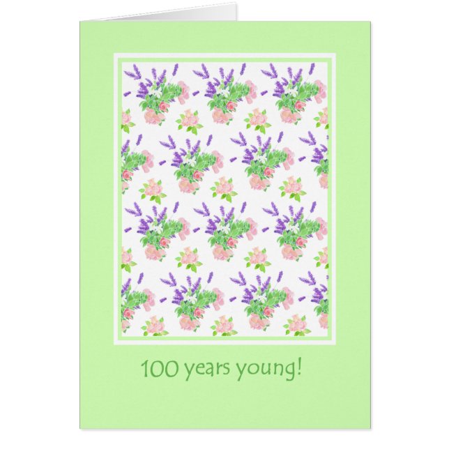 Jolie carte de vœux pour les 100 ans avec des fleu (Devant)