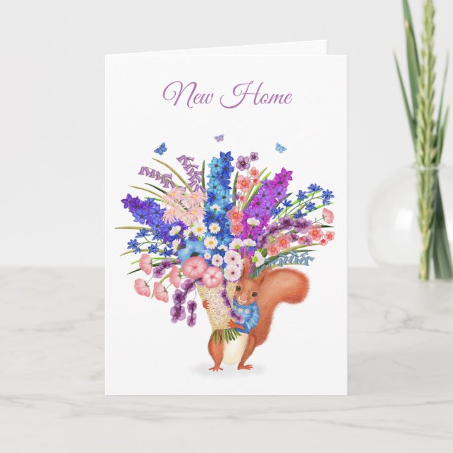 Jolie carte d'écureuil roux avec fleurs pour une n (Devant)