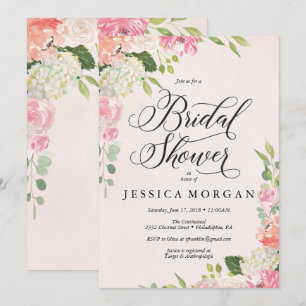 Jolie carte d'invitation de douche nuptiale rose