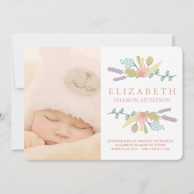 JOLIE CARTE PHOTOCARD FAIRE-PART DE NAISSANCE FLOR (Devant)