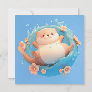 Jolie carte postale 3D d'une loutre de mer en argi